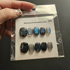 Blue & Black Butterfly Press-On Toe Nails - Set of 10